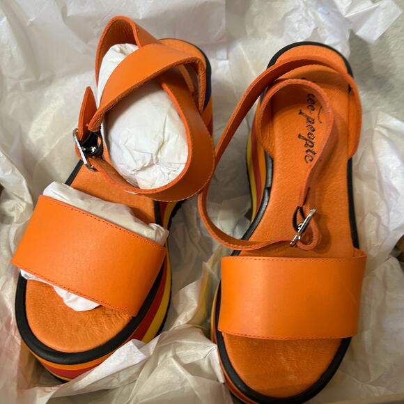 Free People Orange Multicolor Platform Sandals - Picture 4 of 9